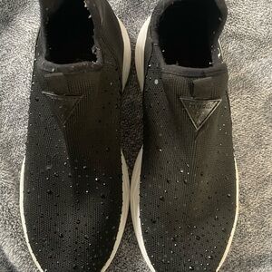 GUESS Ladies Black Slip-On Knit Sneakers with Glitz
